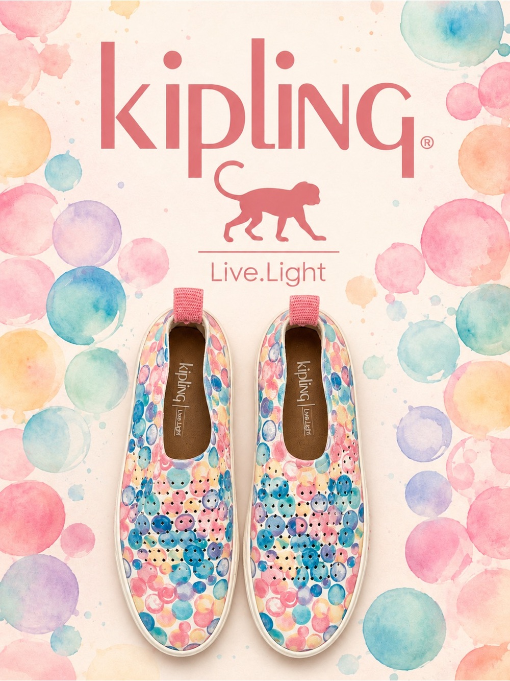 Kipling Slip-On Sneakers Girls US 3 EU 35 Pastel Bubble Print NWT